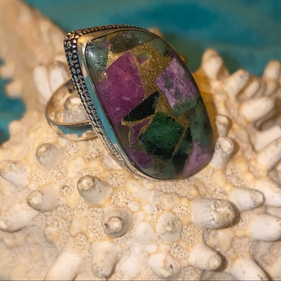 Copper Ruby Zoisite natural Gemstone handcrafted ring 9 - Picture 7 of 7